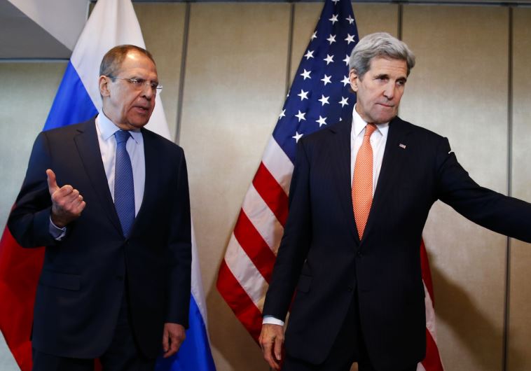  ג'ון קרי וסרגיי לברוב בשיחות על הפסקת אש בסוריה. צילום: רויטרס